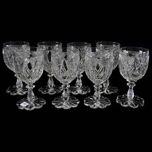 (8) Goblets, Vesica, Diamond & Star Diamond Motif: (8) Goblets - American Brilliant Cut Glass - 6.25" - Vesica, Diamond and Star Diamond Motif - Notched Teardrop Stem - Scalloped Petal Foot - Match Lots #11 & 12