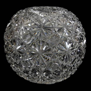 Rose Bowl, Modified Russian Pattern: Rose Bowl - American Brilliant Cut Glass - 7" X 8" - Large Modified Russian Pattern with Star Cut Buttons - Ray Cut Base