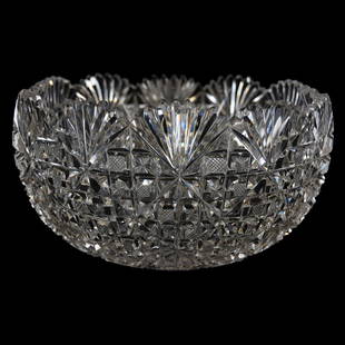 Square Bowl, Dorflinger, Royal Pattern: Square Bowl - American Brilliant Cut Glass - 5.5" X 10.25" - Royal Pattern by Dorflinger - Hobstar Center
