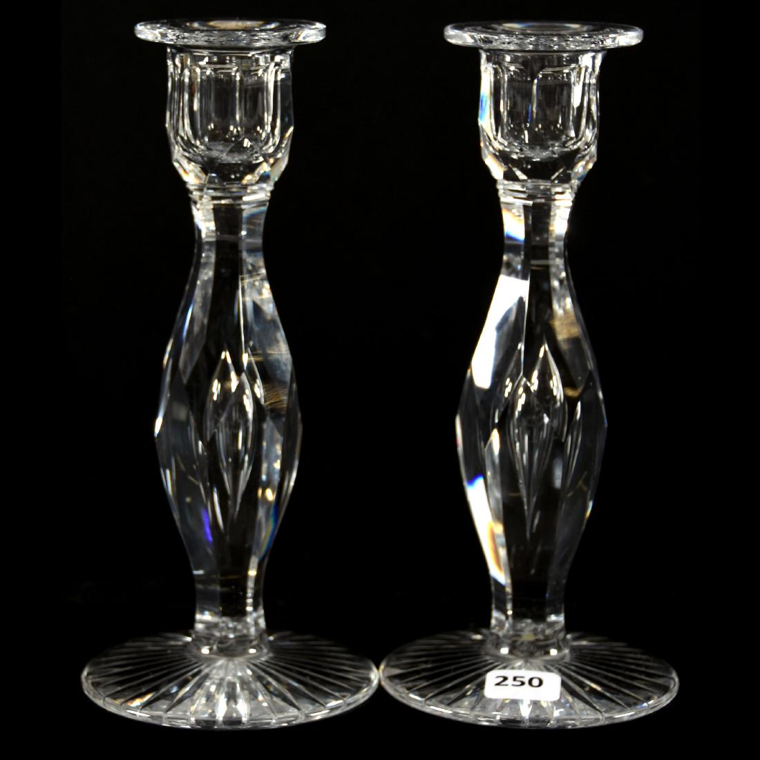 Pair Candlesticks, Facet Cut Body: Pair Candlesticks - American Brilliant Cut Glass - 8" - Tear Drop Stem with Facet Cut Body - Ray Cut Foot