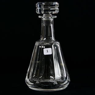 Decanter, Signed Bacarrat: Decanter Signed Bacarrat, 9.5" Clear Crystal with Flute Panels