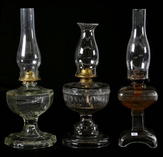 (3) Kerosene Lamp, Greek Key Pattern: (3) Kerosene Lamps in Greek Key Pattern; (1) 11.5" Round; (1) 10.5" Eight Sided; (1) 11" Square