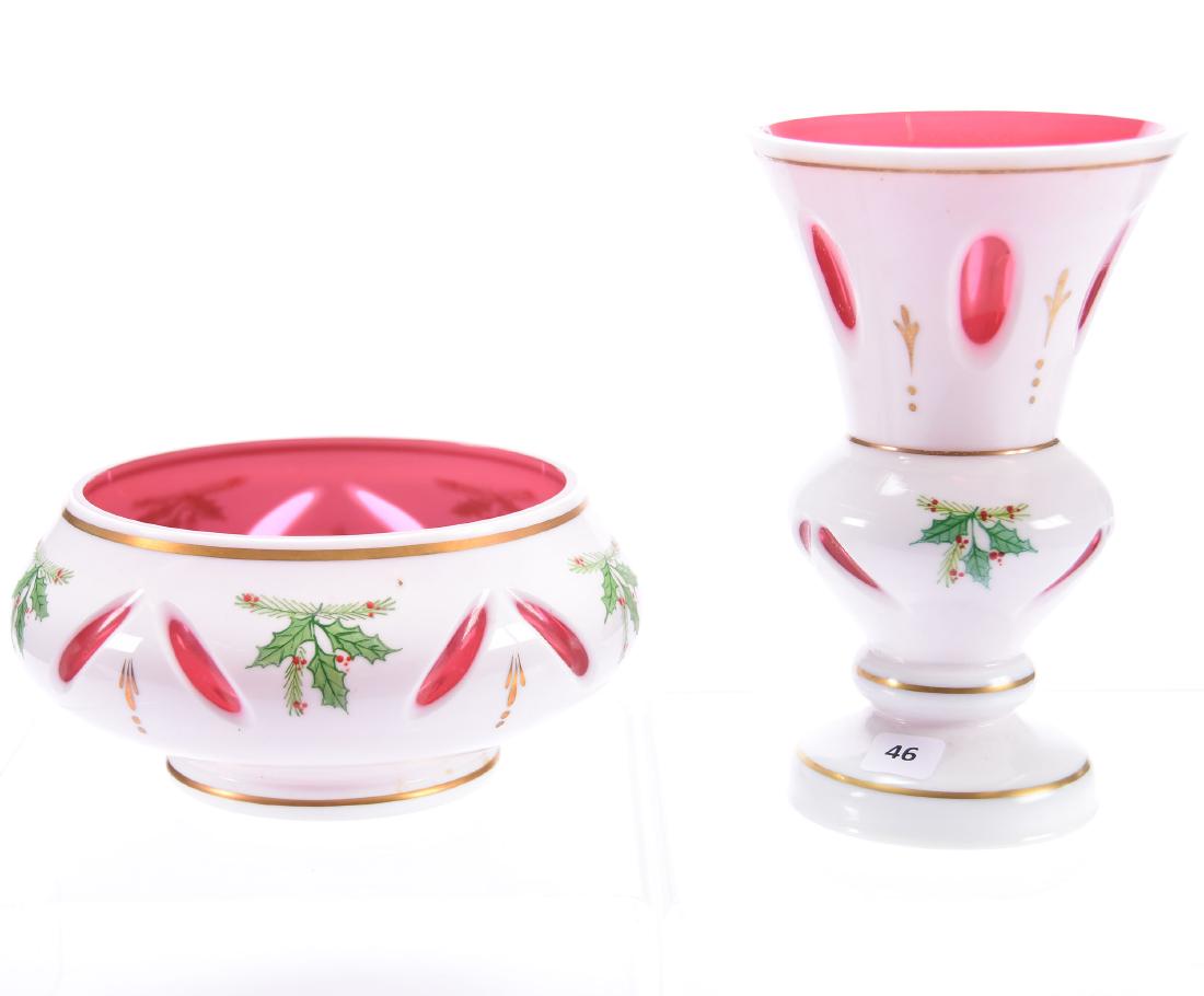 (2) Cranberry Cased, White Overlay Items (1 of 4)