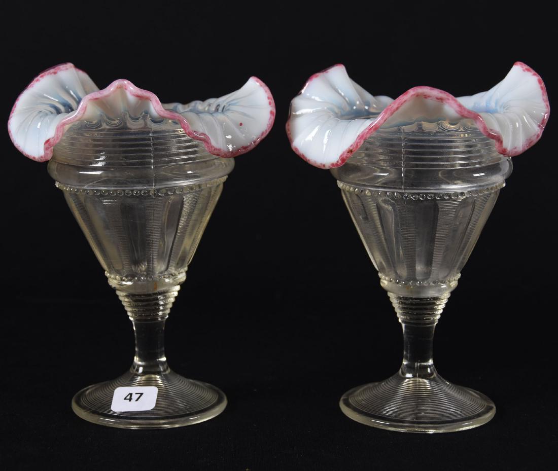(2) Pedestal Vases, Clear Opalescent (1 of 3)