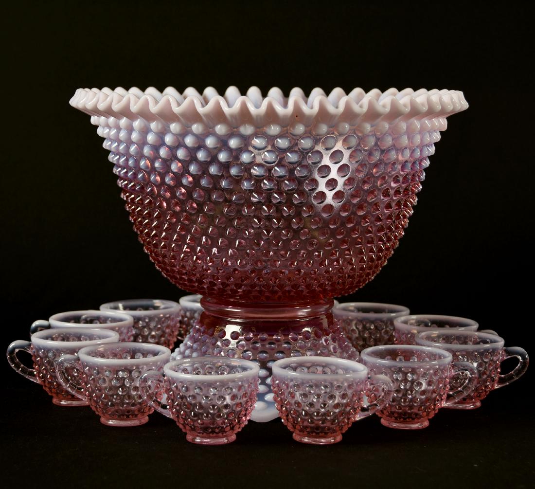 Punch Set, Fenton, Rose Magnolia Opalescent Hobnail (1 of 5)