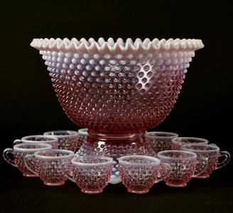 Punch Set, Fenton, Rose Magnolia Opalescent Hobnail