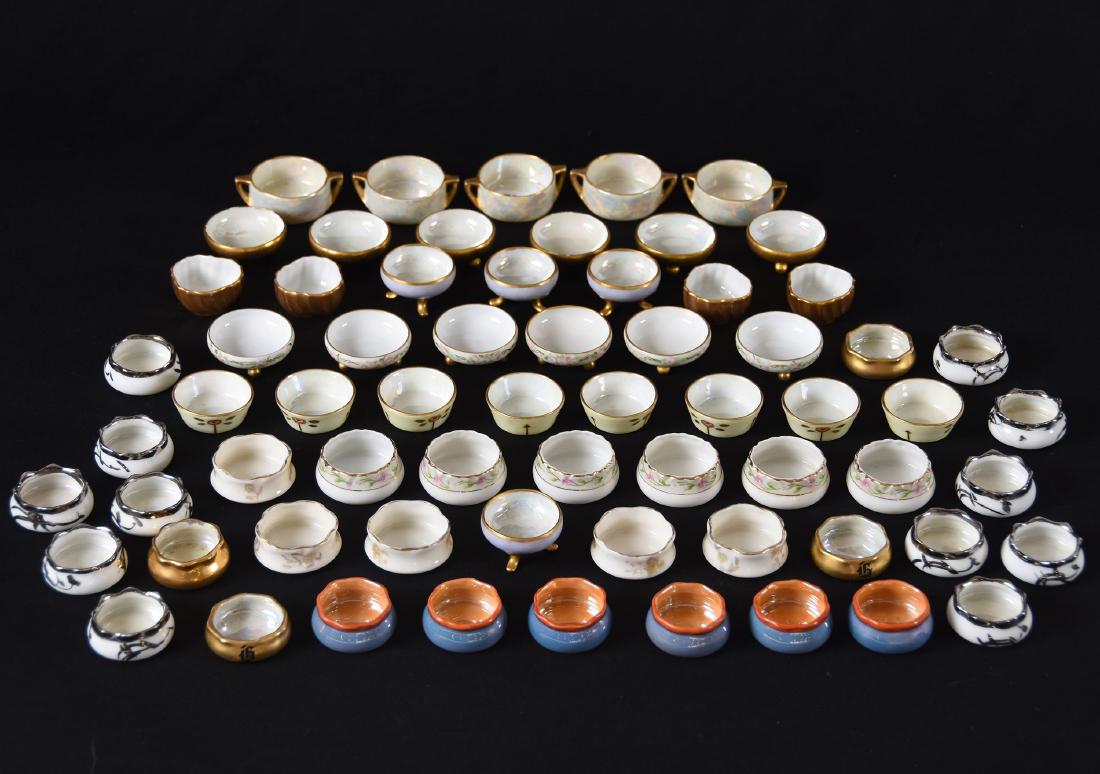 Assortment Individual Salt Cellars: Large Assortment of Individual Salt Cellars, Over (65), Several Matching Sets, See Photos for Details