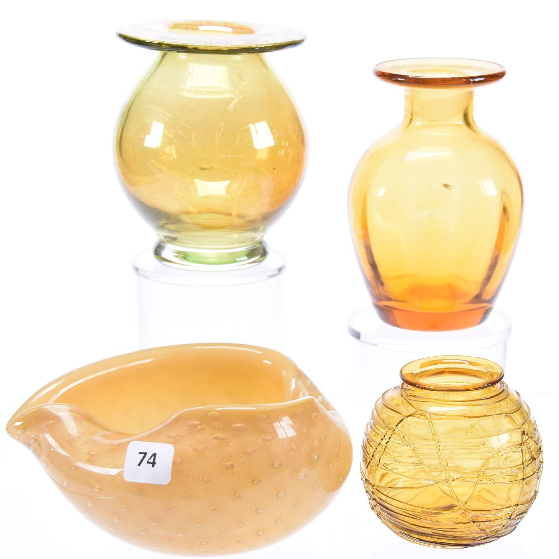 (4) Amber Art Glass Items (1 of 3)
