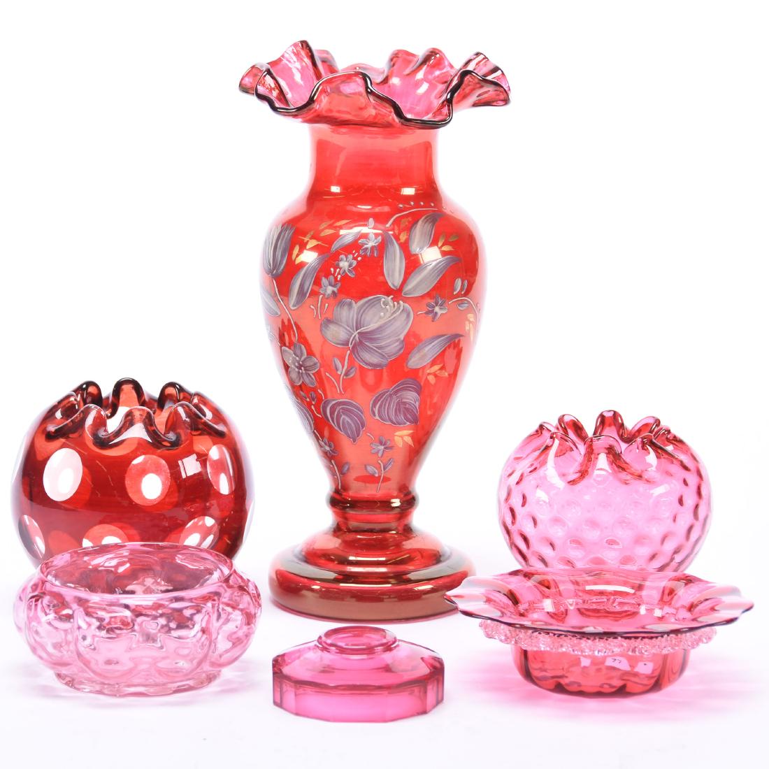 (6) Cranberry Art Glass Items (1 of 3)