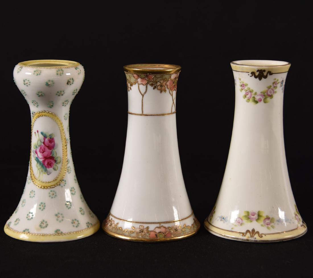 (3) Nippon Hatpin Holders: (3) Nippon Hatpin Holders, 4.75"; (1) Pink Nippon Mark, Rim Chip, See Photos for More Details