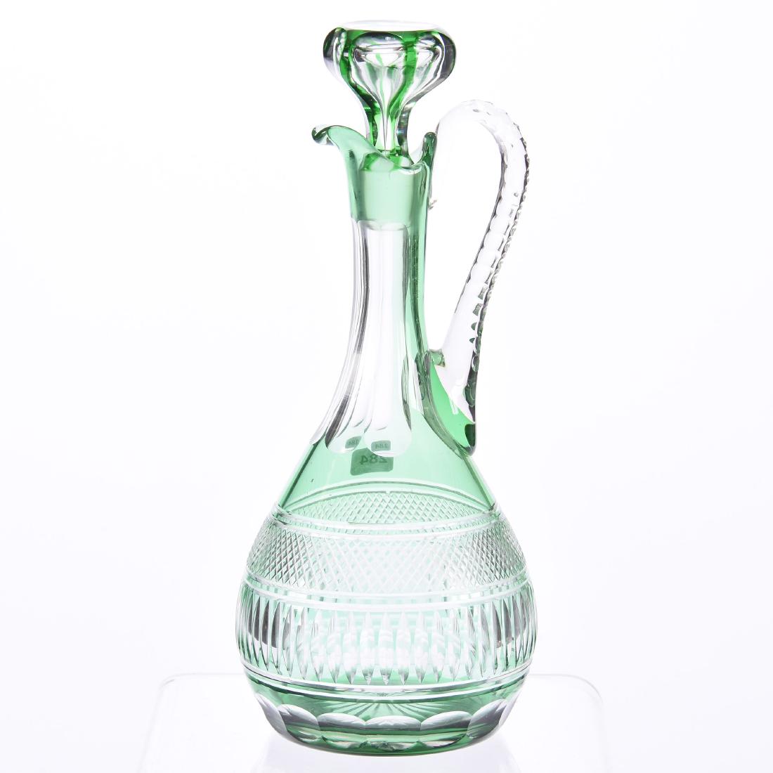 Decanter, Diamond Band, Vertical Mitres, Green to Clear (1 of 3)