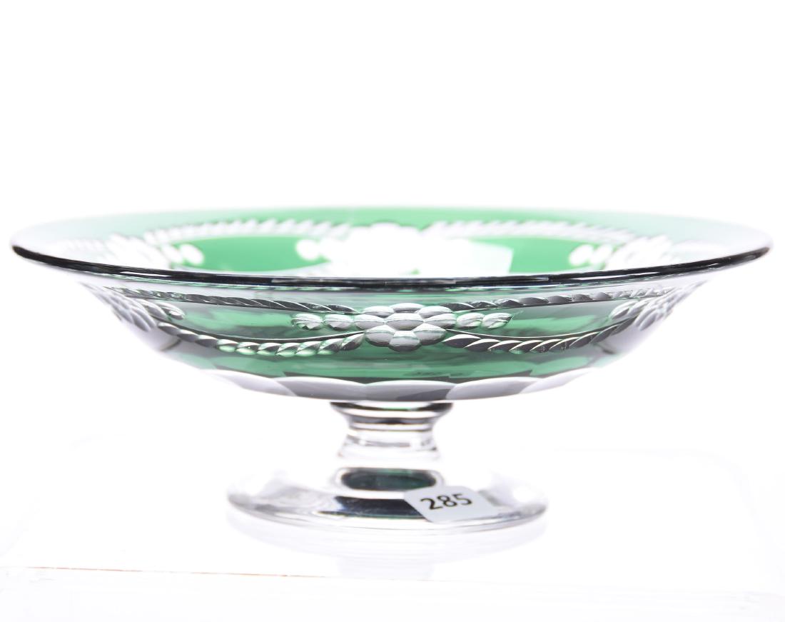 Pedestal Compote, Val St. Lambert, Green to Clear (1 of 3)