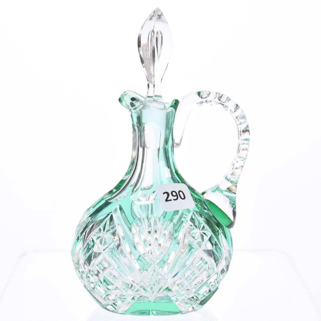 Cruet Bottle, Crosscut Diamond, Star & Fan, Green to (1 of 3)