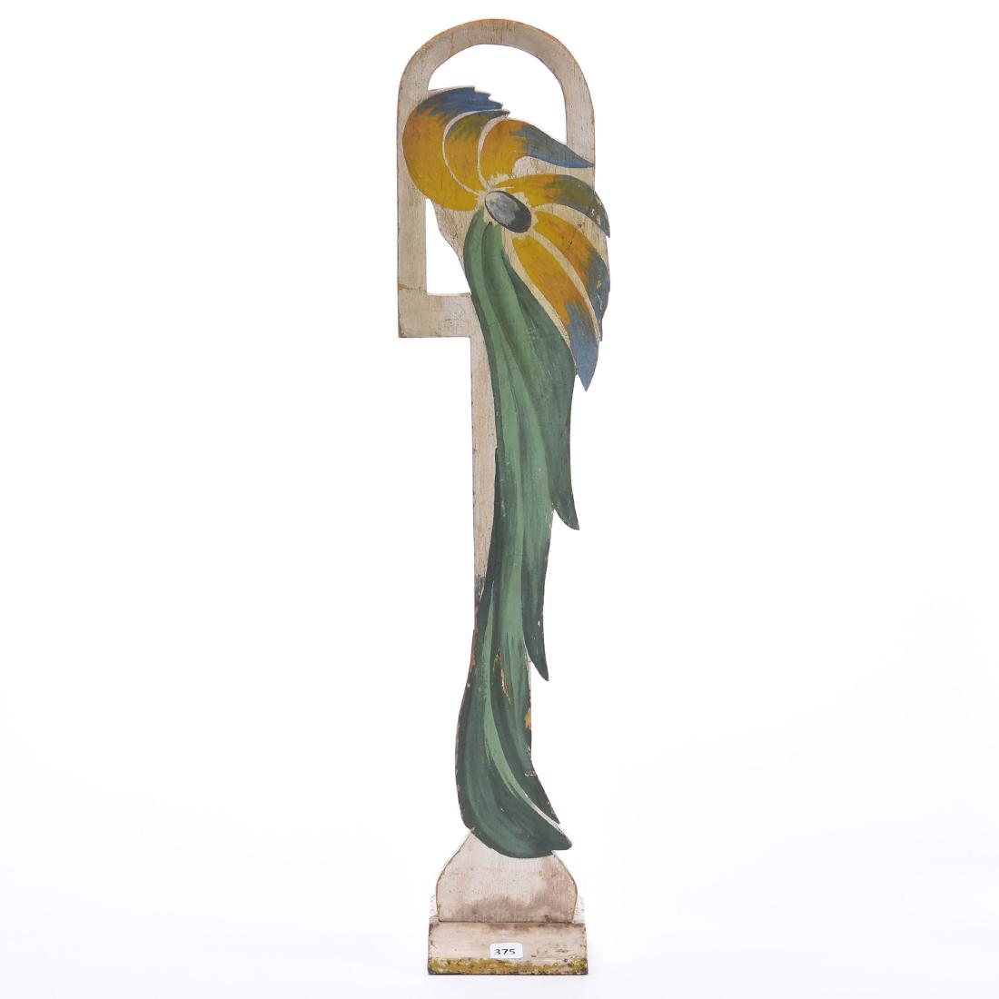 Doorstop, Marked "Stop-U-Door", Batavia New York: Figural Doorstop, 25.5" Height, Cast Iron Base Marked "Stop-U-Door" "Batavia New York" Hand-Painted Wooden Flower Body, Repair on Wood