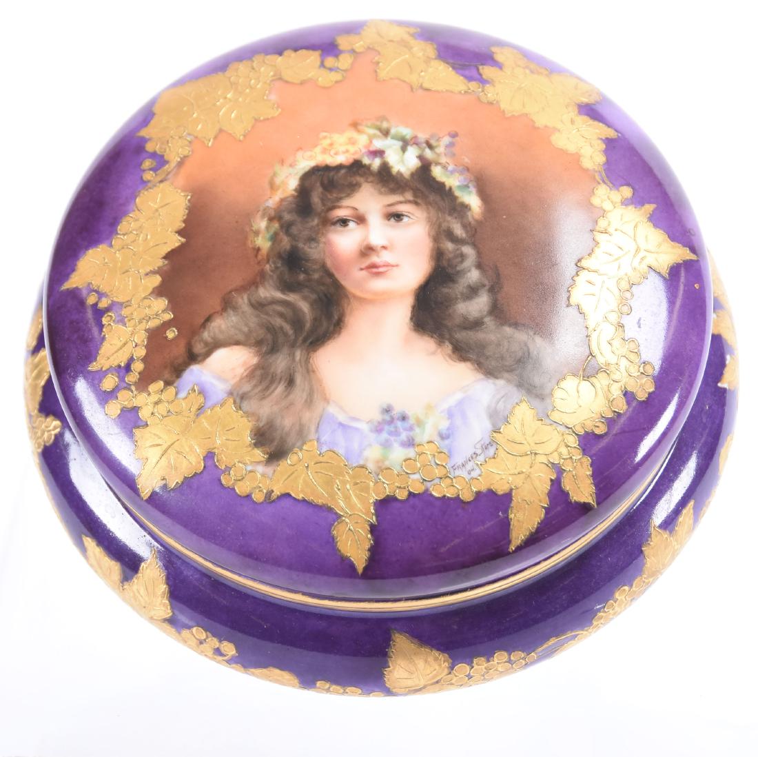 Round Covered Dresser Box, Marked Limoges (1 of 3)