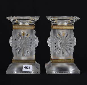 Pair Candle Holders, Signed Lalique France