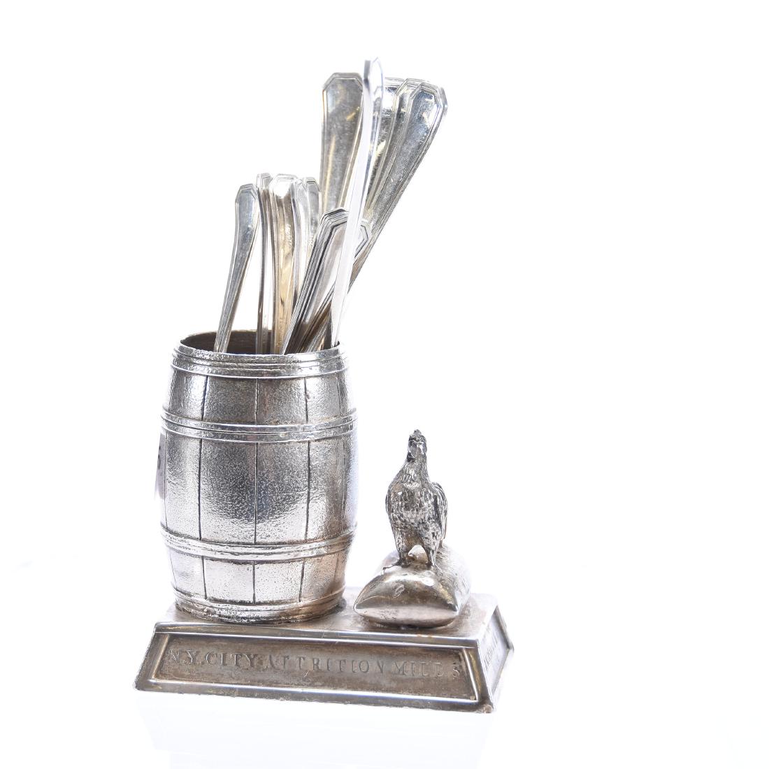 Toothpick Holder, Silverplate, Rooster on Grain Sack (1 of 5)