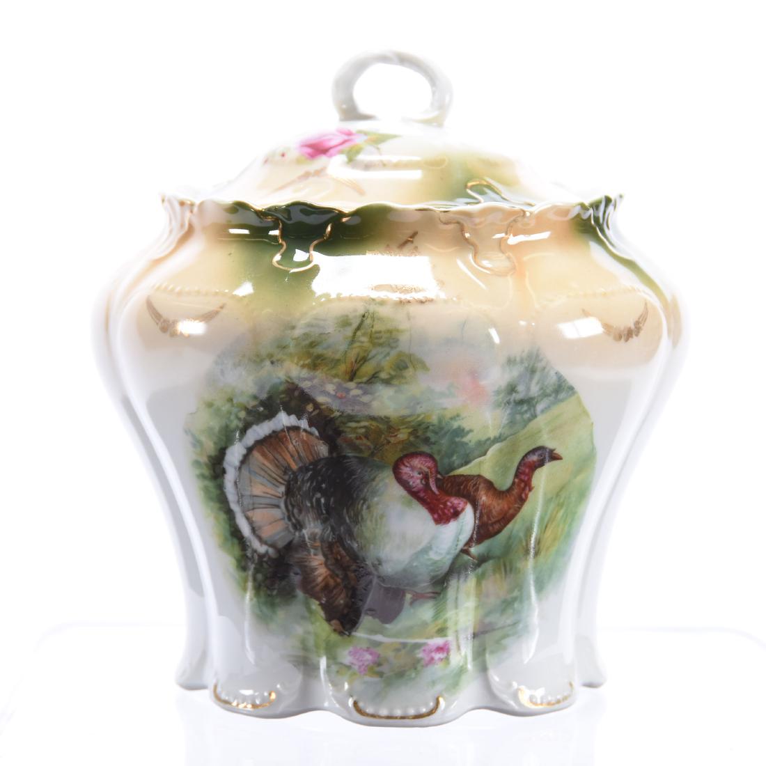 Biscuit Jar, Unmarked Bavaria, Wild Turkey Scene (1 of 3)
