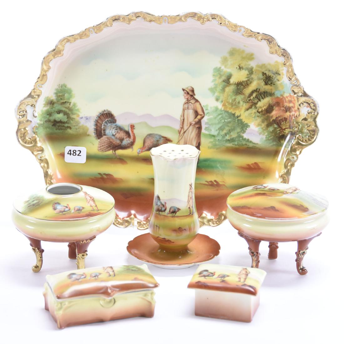 (6) Piece Dresser Set, Royal Bayreuth, Boy & Turkey (1 of 3)