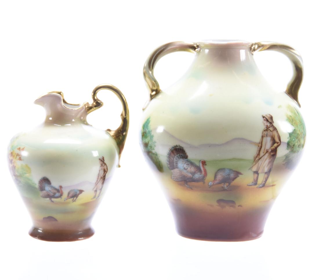 (2) Items, Royal Bayreuth, Boy & Turkey Scene (1 of 3)