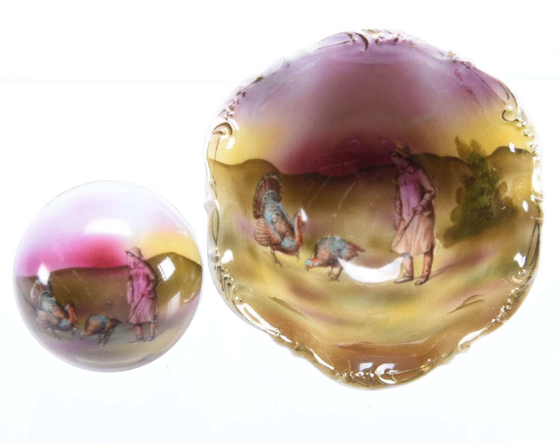 (2) Items, Royal Bayreuth, Boy & Turkey Scene (1 of 3)