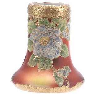 Royal Kinran (Nippon) Coralene Vase: Royal Kinran; (Nippon) Coralene Vase, 5", Apricot and Orange Background with Extensive Coralene Decor and Gold Highlights, Patent Date 1909