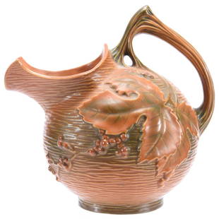 Roseville Art Pottery Pitcher #1325, Bushberry Pattern: Roseville Art Pottery Pitcher #1325,Bushberry Pattern, Brown Tones, 8.5"