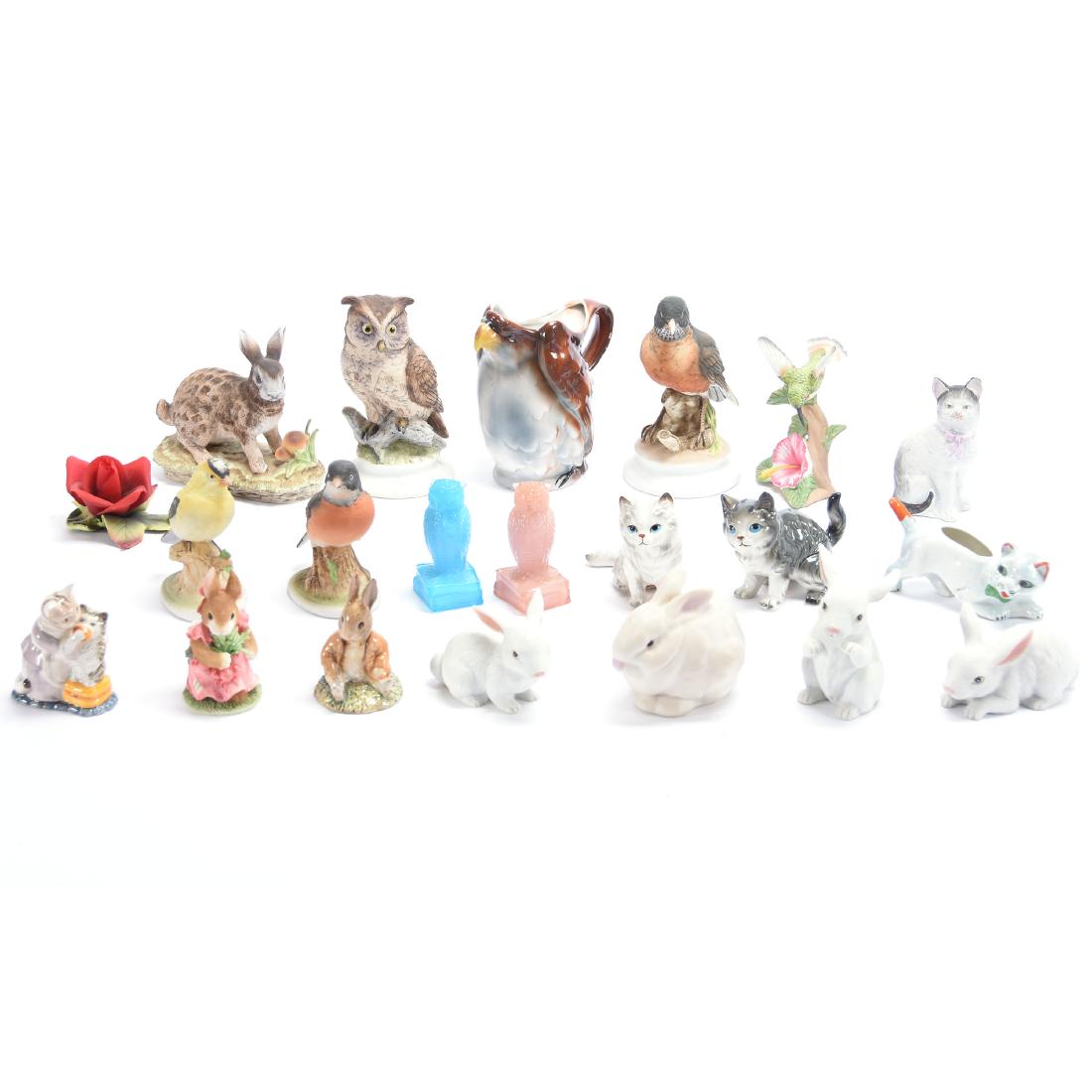 (20) Assorted Animal Figurines: Large Assortment of; (20) Animal Figurines, Cybis Rabbit, Lefton China Rabbit, Lefton Owl, and Much More, See Photos for Details