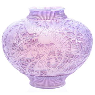 Vase, Consolidated Glass, Phoenix Birds: Consolidated Glass Phoenix Birds Vase, 8.75" X 10" Lavender Opaque, from Consolidated Glass Martelle Line