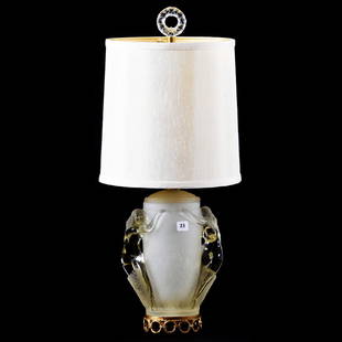 Lamp, Aladdin Double Nudes: Aladdin Double Nudes Art Deco Lamp, 23" Overall Model #G-163, Opalique Glass with Metal Base, Original Finial, Open Bubble Near One Foot of Nude