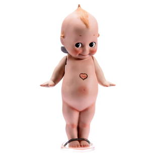 Bisque Kewpie, Marked "Rose O'Neill": Bisque Kewpie Marked "Rose O'Neill" 12" Original Kewpie Heart Label