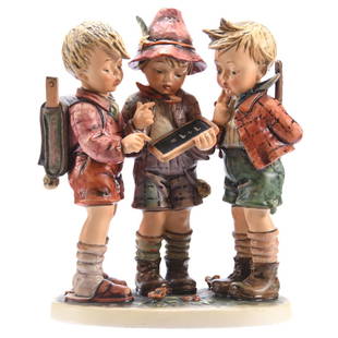 Schoolboys Figural Group, Goebel Hummel, Model #170/III: Goebel Hummel Schoolboys Figural Group, 9.5" X 7" Mark #5, 1972, Model #170/III