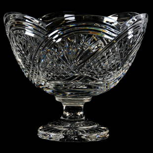 Pedestal Center Bowl, Signed Waterford, Diamond Band &: Signed Waterford Pedestal Center Bowl, 9.5" X 11" Diamond Band, and Interlocking Swirl Design