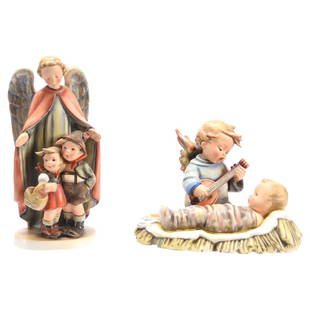 (2) Large Figurines, Hummel: (2) Large Hummel Figurines; (1) 9.5" Heavenly Protection #88, TMK2; (1) 6" X 8" Lullaby Candle Holder #24/III, TMK1 & 2