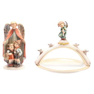 (2) Hummel Figural Groups: (2) Hummel Figural Groups; (1) 9" Heavenly Protection 88/2, TMK7; (1) 8.5" X 10" Angel Lights Candle Holder with Underplate, TMK7