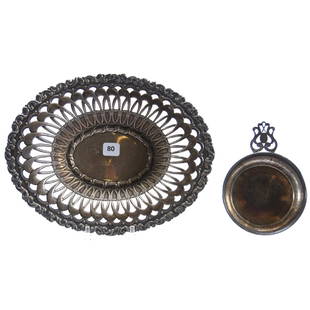 Basket, Sterling Silver: Sterling Silver Basket, 10.5" Elaborate Design, Selling with A Sterling Dish by Webster