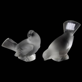Pair Bird Figurines, Signed Lalique France: Pair Bird Figurines Signed Lalique France; (1) 4"; (1) 3.5"