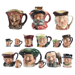 (15) Toby Mugs, Royal Doulton: (15) Royal Doulton Toby Mugs, Sizes from 4" to 1.25" See Photos for Details