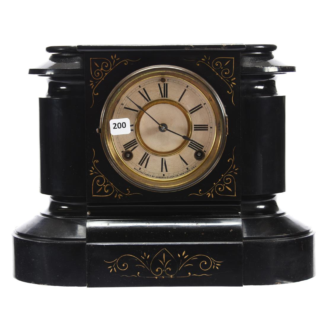 Mantle Clock, Ansonia Clock Co., Black Iron: Ansonia Clock Co. Black Iron Mantel Clock, 10.5" X 14" Sells with Pendulum, No Key, Light Paint Loss on Edge