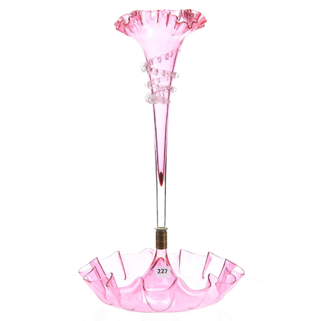 Epergne, Cranberry, Single Lily: Cranberry Single Lily Epergne, 16" X 9"