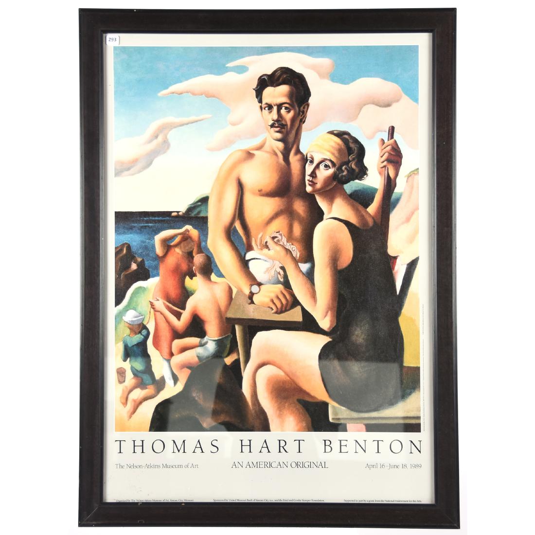 Framed Poster, Thomas Hart Benton 1989: Framed Thomas Hart Benton 1989 Poster Titled "Self Portrait with Rita" A 1989 Nelson Atkins Exhibit Poster "An American Original, Nelson Atkins Museum of Art, April 16, June 18, 1989" 37" X 27" Ebony