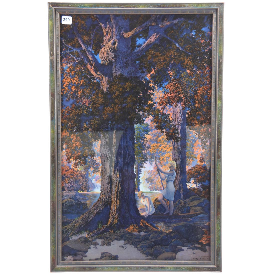 Edison Mazda Top, Maxfield Parrish, 1929: Original Maxfield Parrish 1929 Edison Mazda Top Titled "Golden Hours" This Is the Top Portion Only of The Advertisement, 24" X 16.5" Frame Size Overall