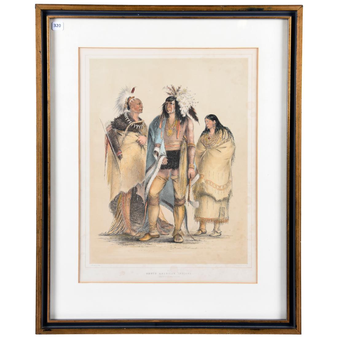 Color Lithograph, Catlin, The Queen: Color Lithograph to The Queen by Catlin "#1 North American Indian" Framed and Matted, Some Light Staining Spots, 27.5" X 22" Overall Frame Size