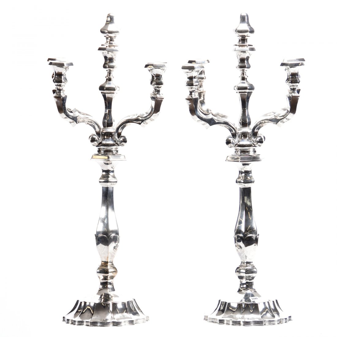 Pair Silver Five Arm Candelabra: Pair Silver Five Arm Candelabra, 27.5" X 15" 800/1000 Silver Purity Mark, Hallmark Indicates from Austria-Hungary Empire; (1866-1937), 3400 Grams Total Weight