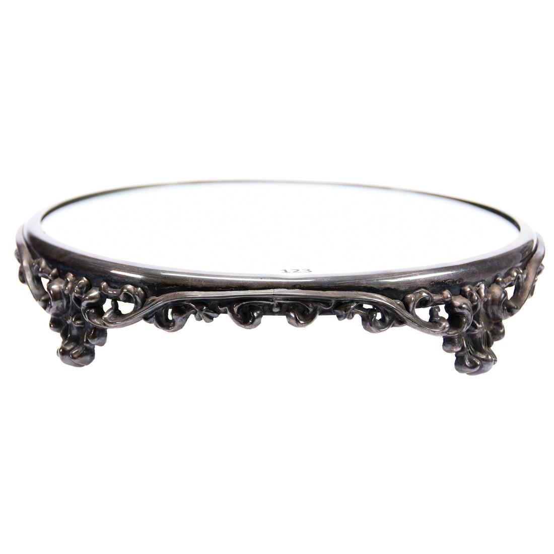 Mirror Plateau with Silverplate Frame: Mirror Plateau with Silverplate Frame, 10"