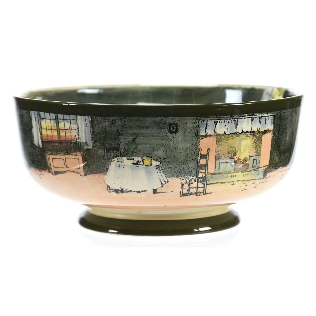 Bowl Marked Royal Doulton: Bowl Marked Royal Doulton, 3.25" X 7" Signed "Noke Scene of Old Man Sitting in Home