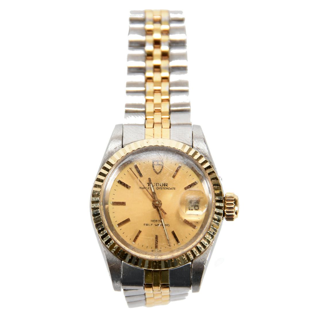 Ladies Vintage Tudor Wristwatch by Rolex: Ladies Vintage Tudor Wristwatch by Rolex, Princess Oyster Date, Steel & Gold, Circa 1980's M# 92413N, S# 219784; Fits Wrist Approximately 5.75" in Circumference