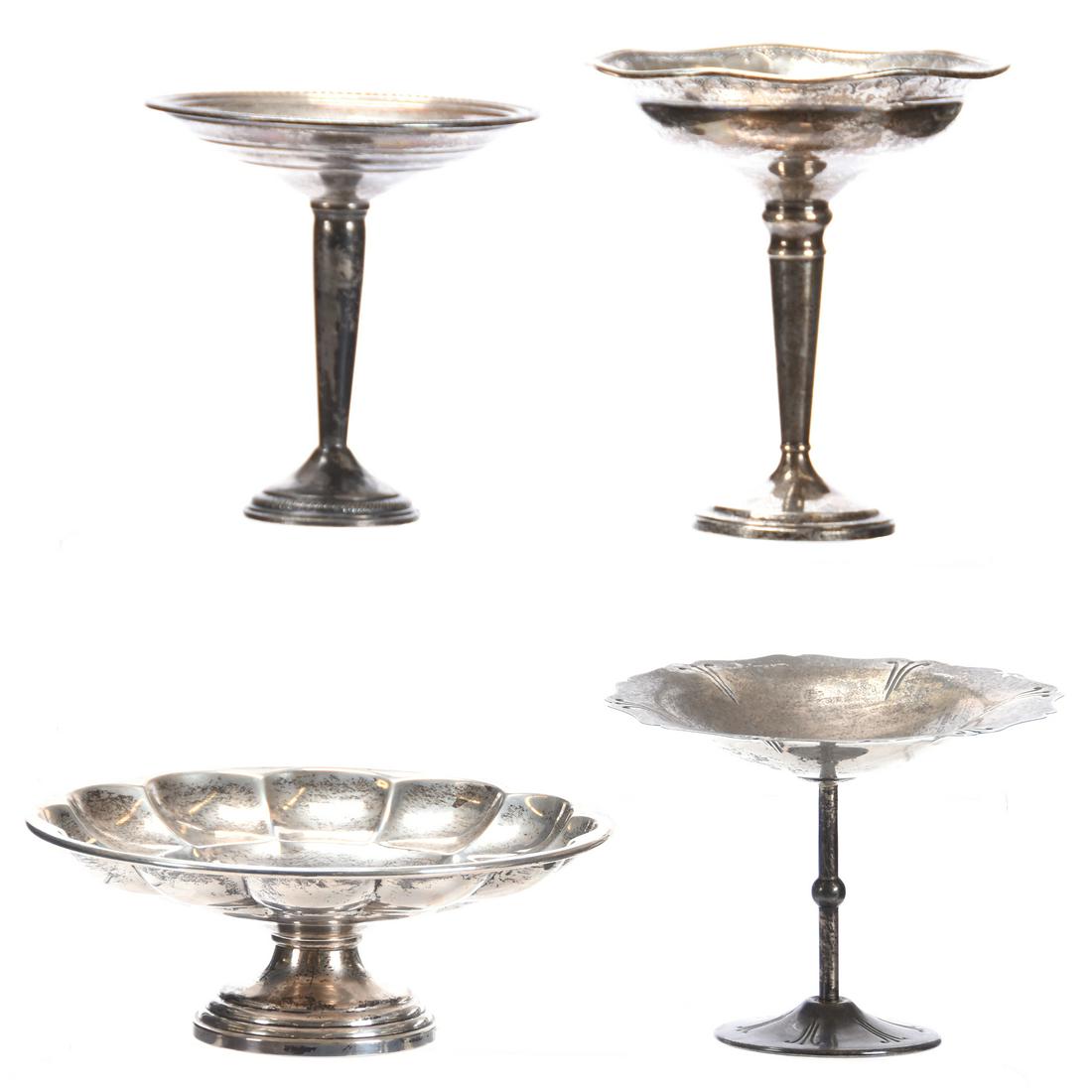 (4) Sterling Compotes, Weighted Bases: (4) Sterling Compotes with Weighted Bases, Sizes Range From 6" X 5.5" to 2.5" X 7" See Photos for Details