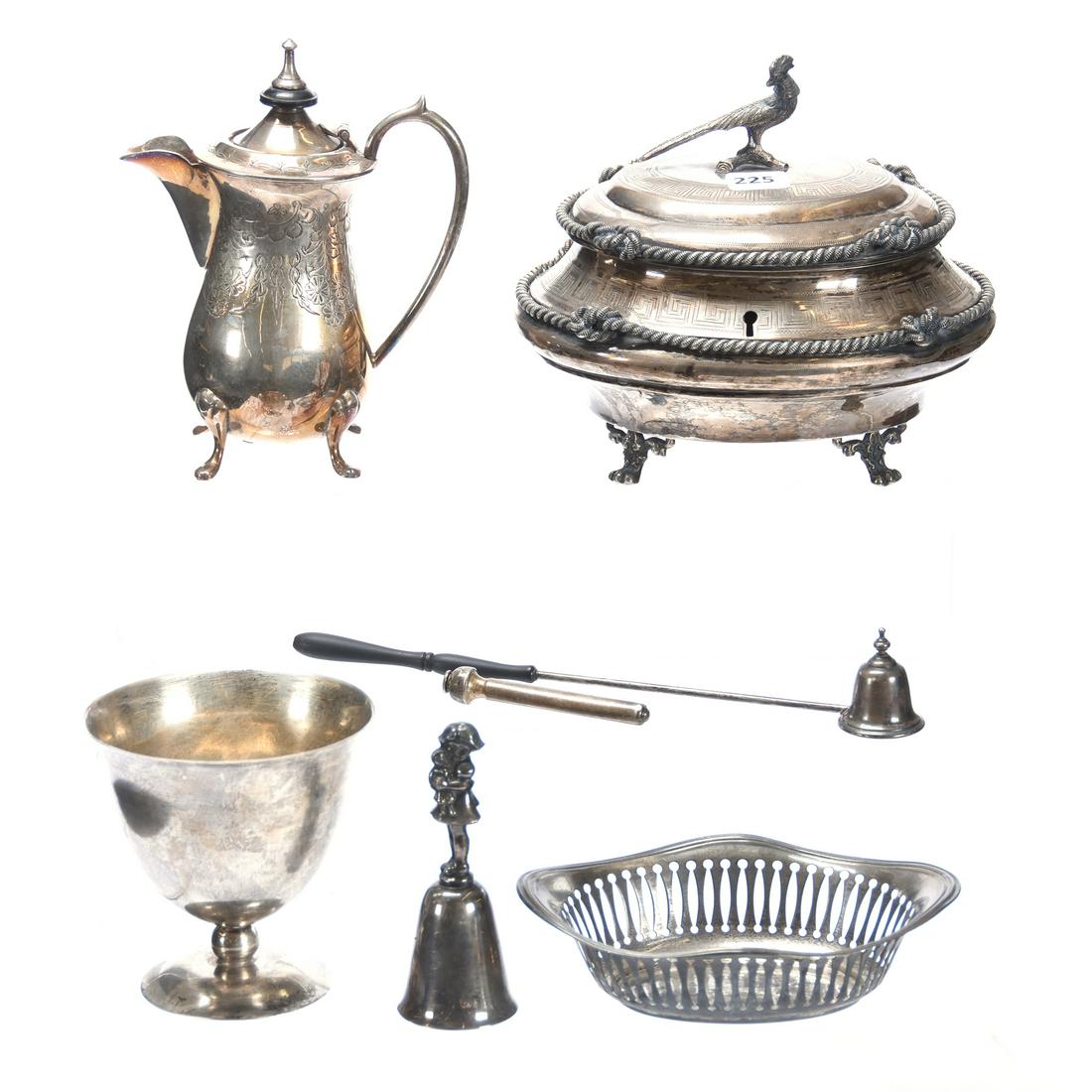 (7) Sterling and Silverplate Items: (7) Sterling and Silverplate Items Including (1) Footed Hinged Continental Silver (.800) Box with Pheasant Finial and "Rope" Trim on Lid and Base, Made in Austria, "C-S" Responsibility Mark; (1) 4" Go