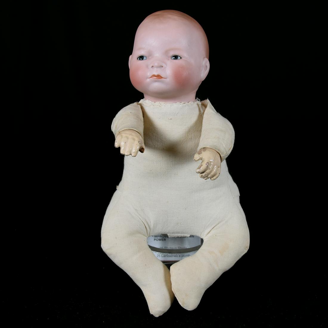 Bisque Head Baby Doll Marked "Grace Putnam": Bisque Head Baby Doll Marked "Grace Putnam, 11" Made in Germany, Celluloid Hands, Cloth Body